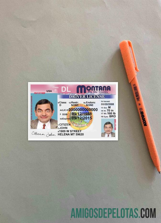 Carteira de motorista dos EUA Montana versão 2 fotolook frente exemplo real